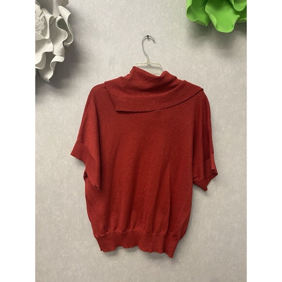 Michael Kors Red Shimmer Cowlneck S/S Sweater Size XL - Picture 6 of 7